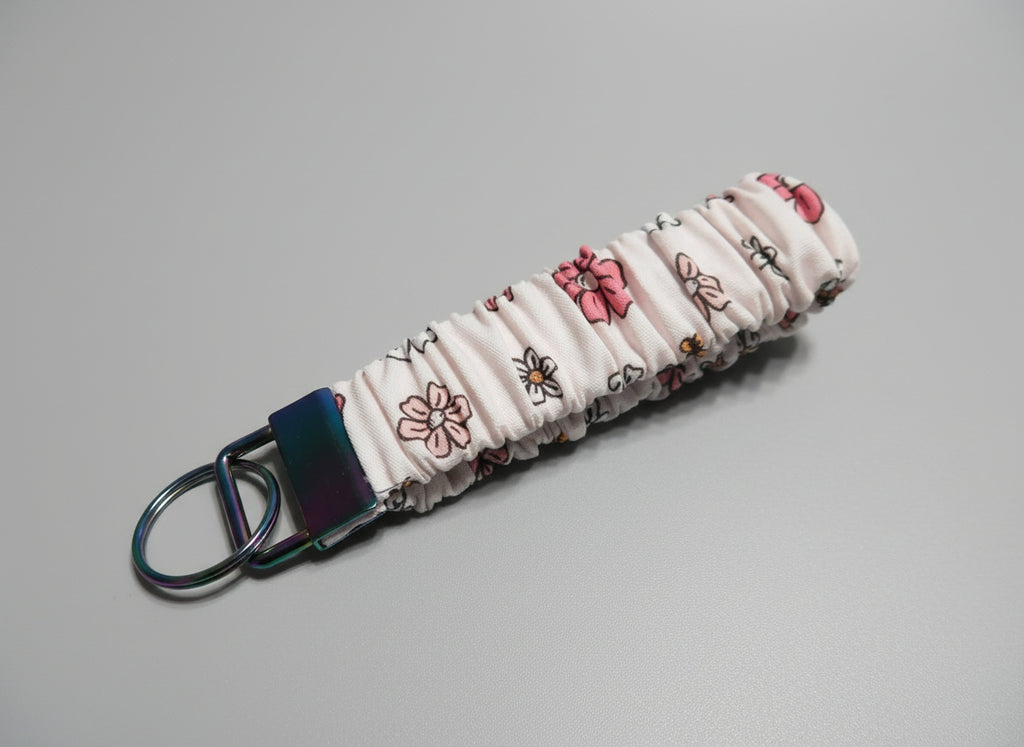 Pale Pink with Flowers Key Fob Holder