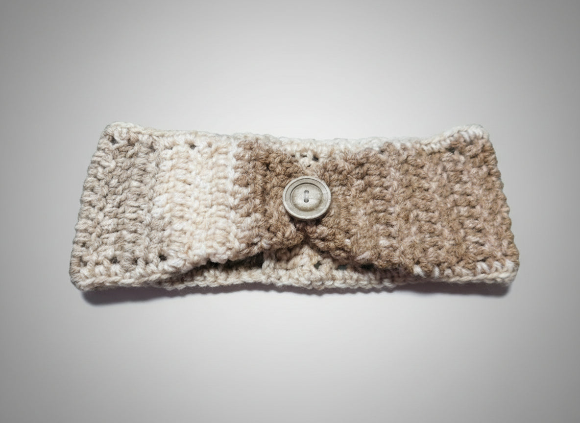 Handcrafted Brown Mix Winter Headband with Buttion