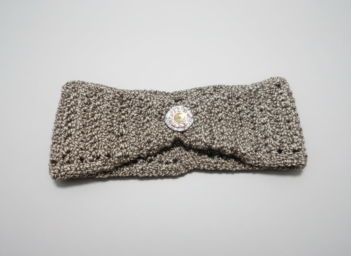 Handcrafted Marbled Mocha Winter Headband with Button