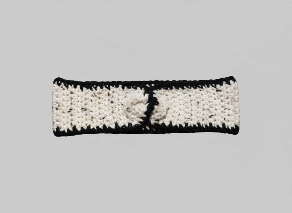 Handcrafted White/Black Mix Winter Headband