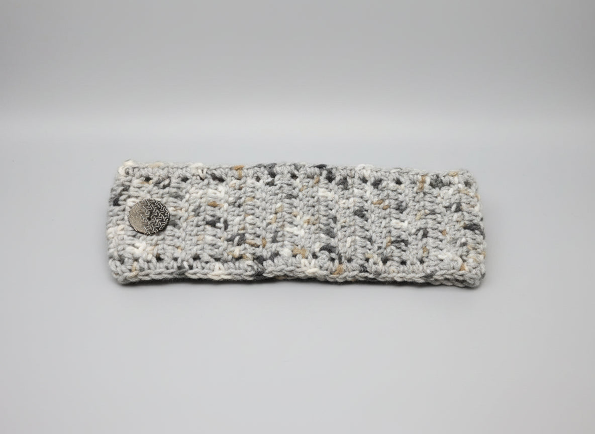 Handcrafted Gray Mix Winter Headband with Button