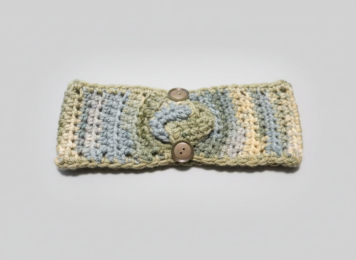 Handcrafted Spring Green Winter Headband with Buttons