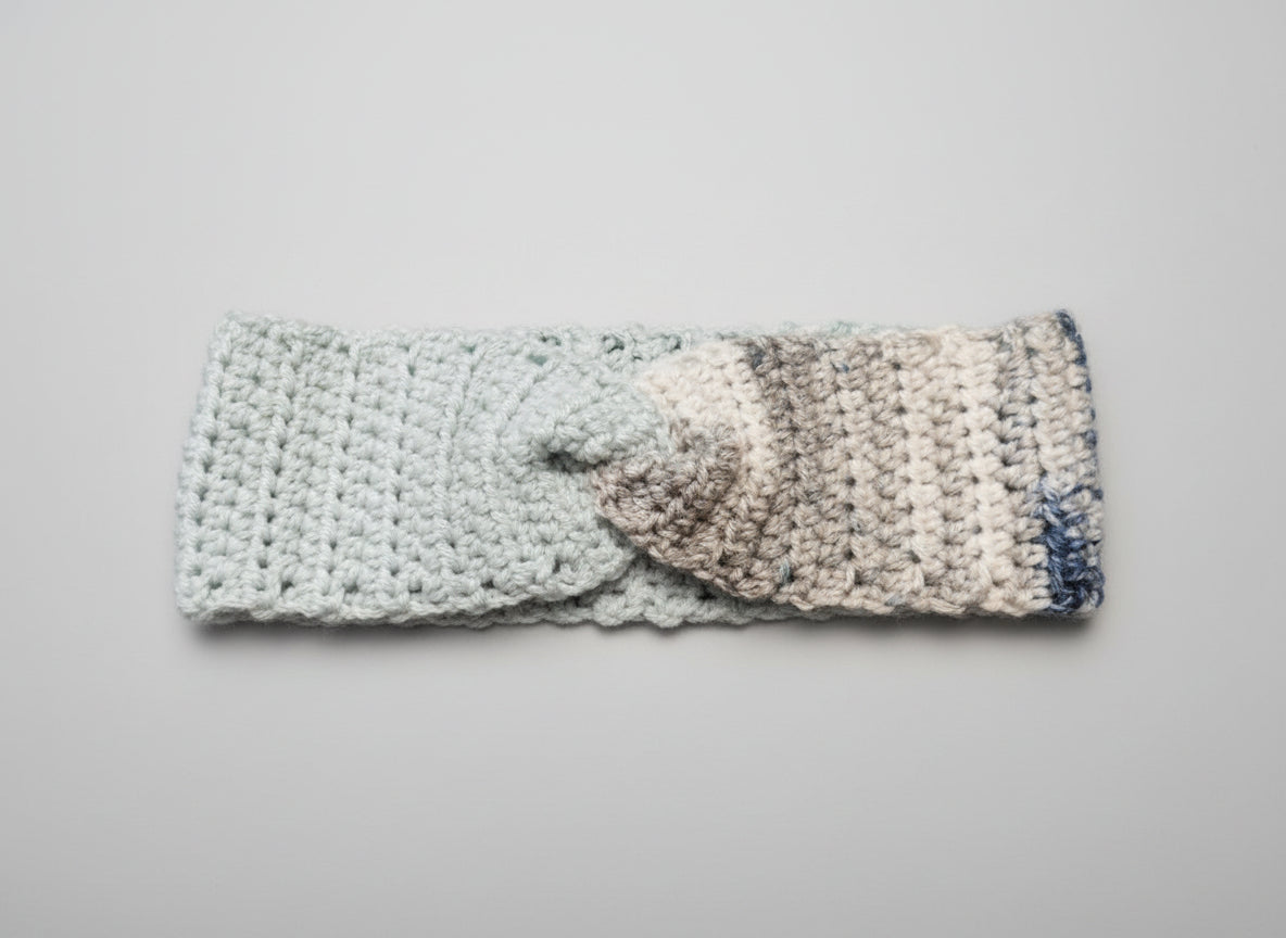 Handcrafted Mint and Multi Brown Winter Headband