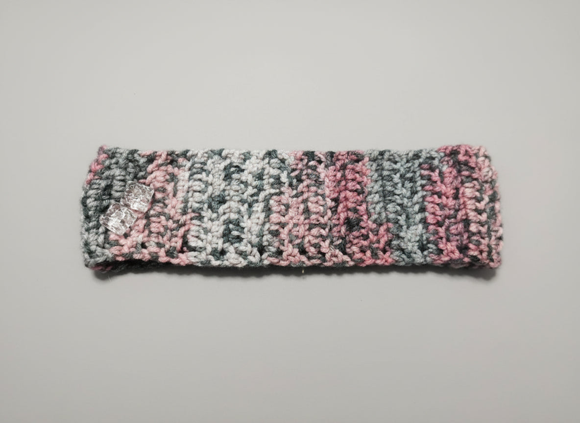 Handcrafted Suprise Stripes Winter Headband with Buttons