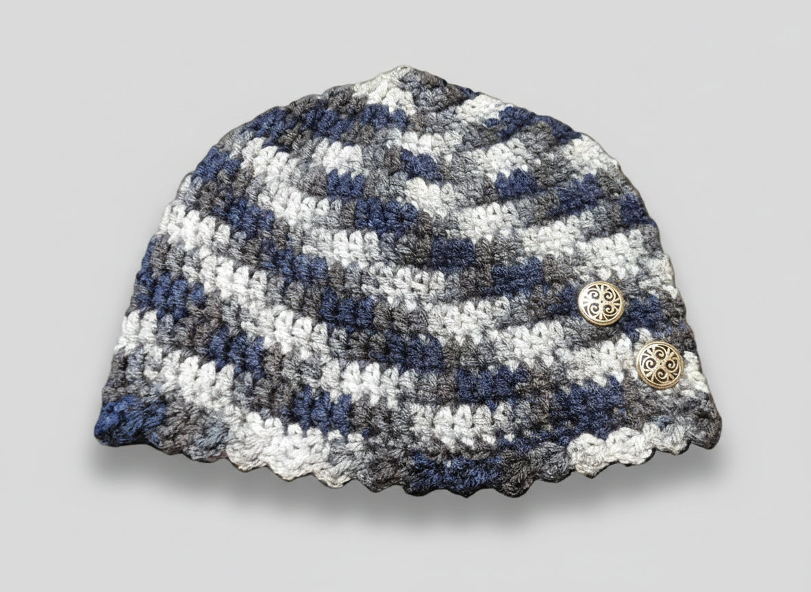 Handcrafted Denim Ombre Hat with Buttons