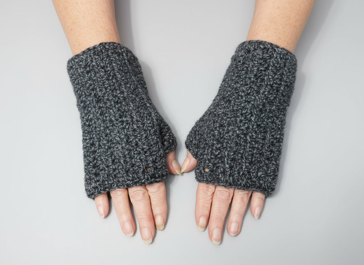 Handcrafted Gray Black Mittens