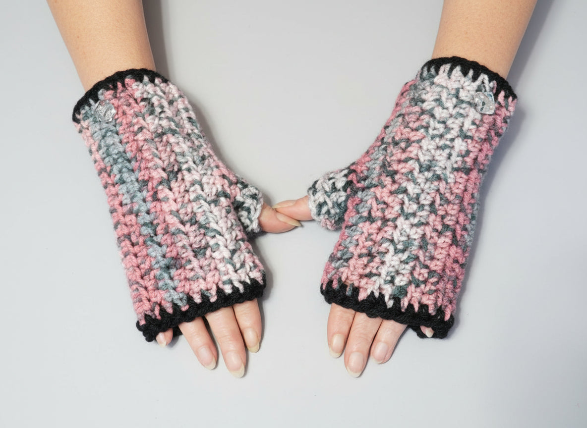 Handcrafted Suprise Stripes Mittens w/ Buttons