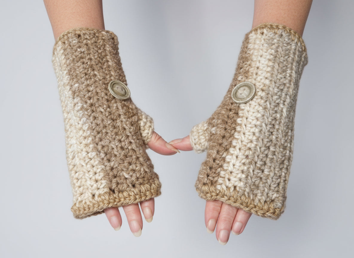 Handcrafted Brown Mix Mittens w/ Buttons
