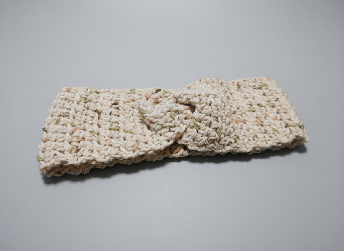Handcrafted Beige Speckled Green/Orange Winter Headband