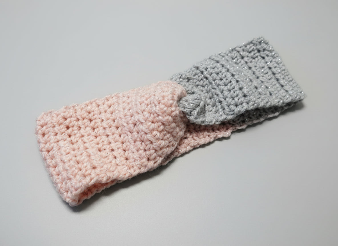 Handcrafted Peach/Gray Winter Headband