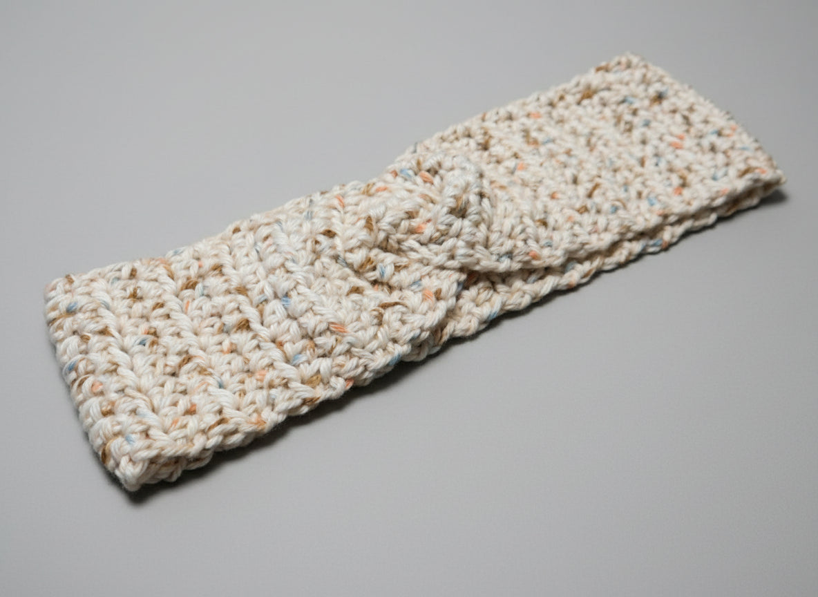 Handcrafted Beige Speckled Winter Headband