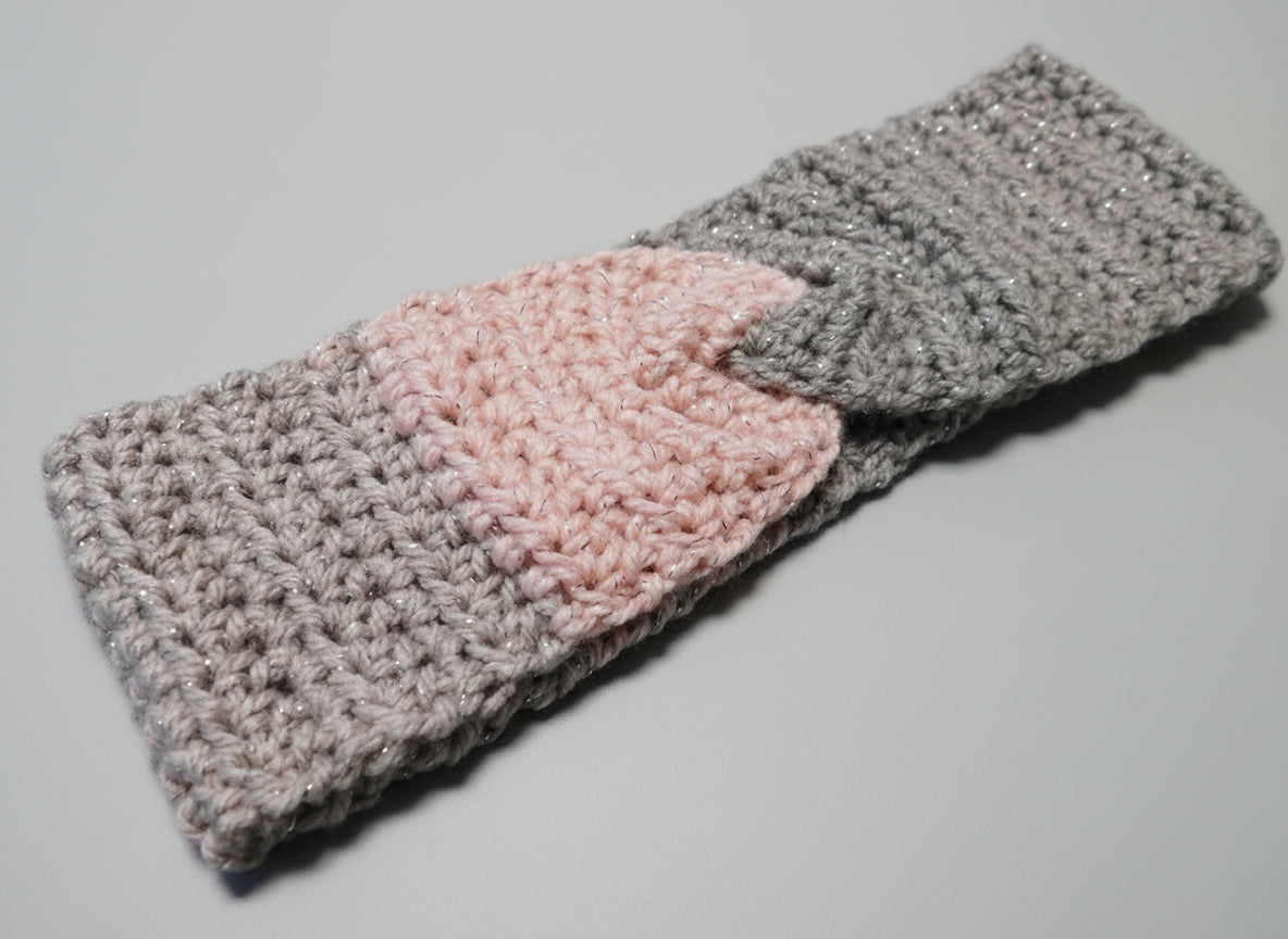 Handcrafted Pink/Gray Sparkle Winter Headband