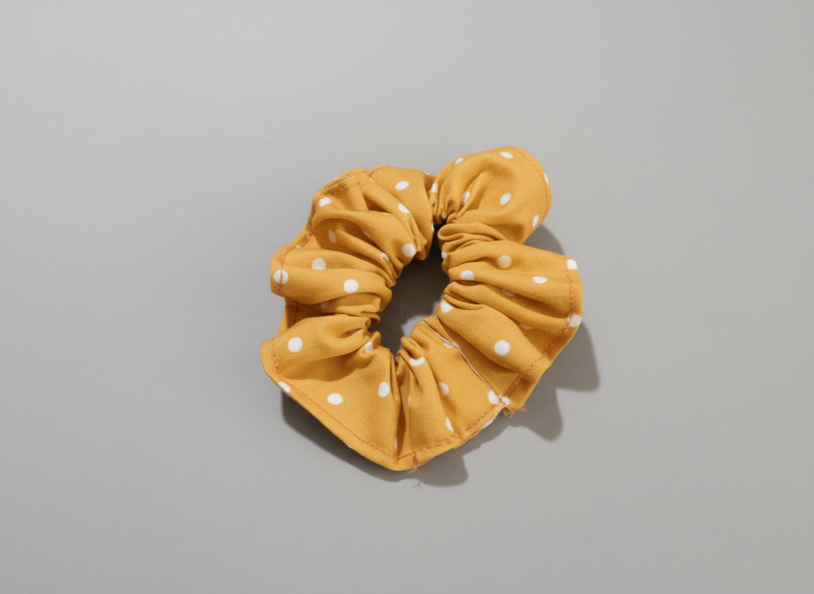 Mustard w/ White Dots Scrunchie