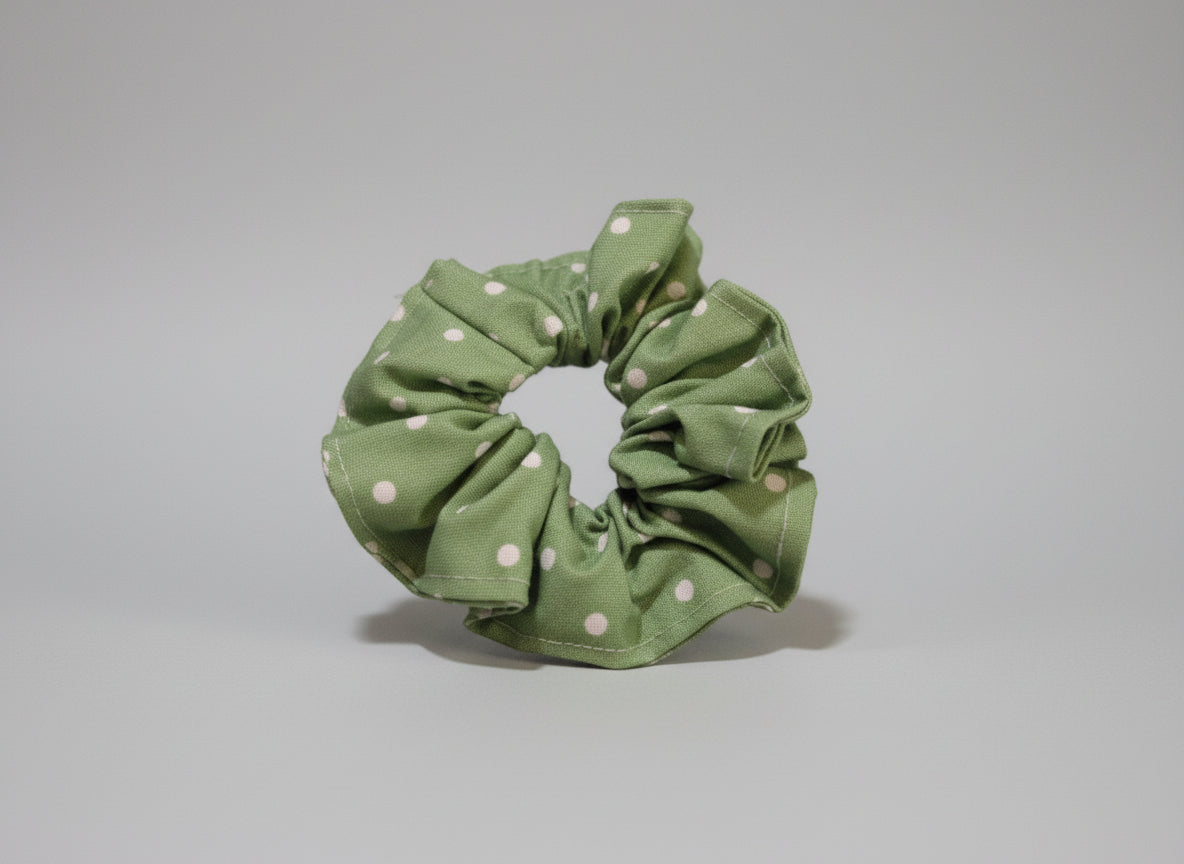 Green w/ White Dots Scrunchie