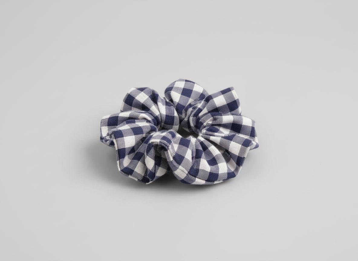 Blue and White Plaid Scrunchie