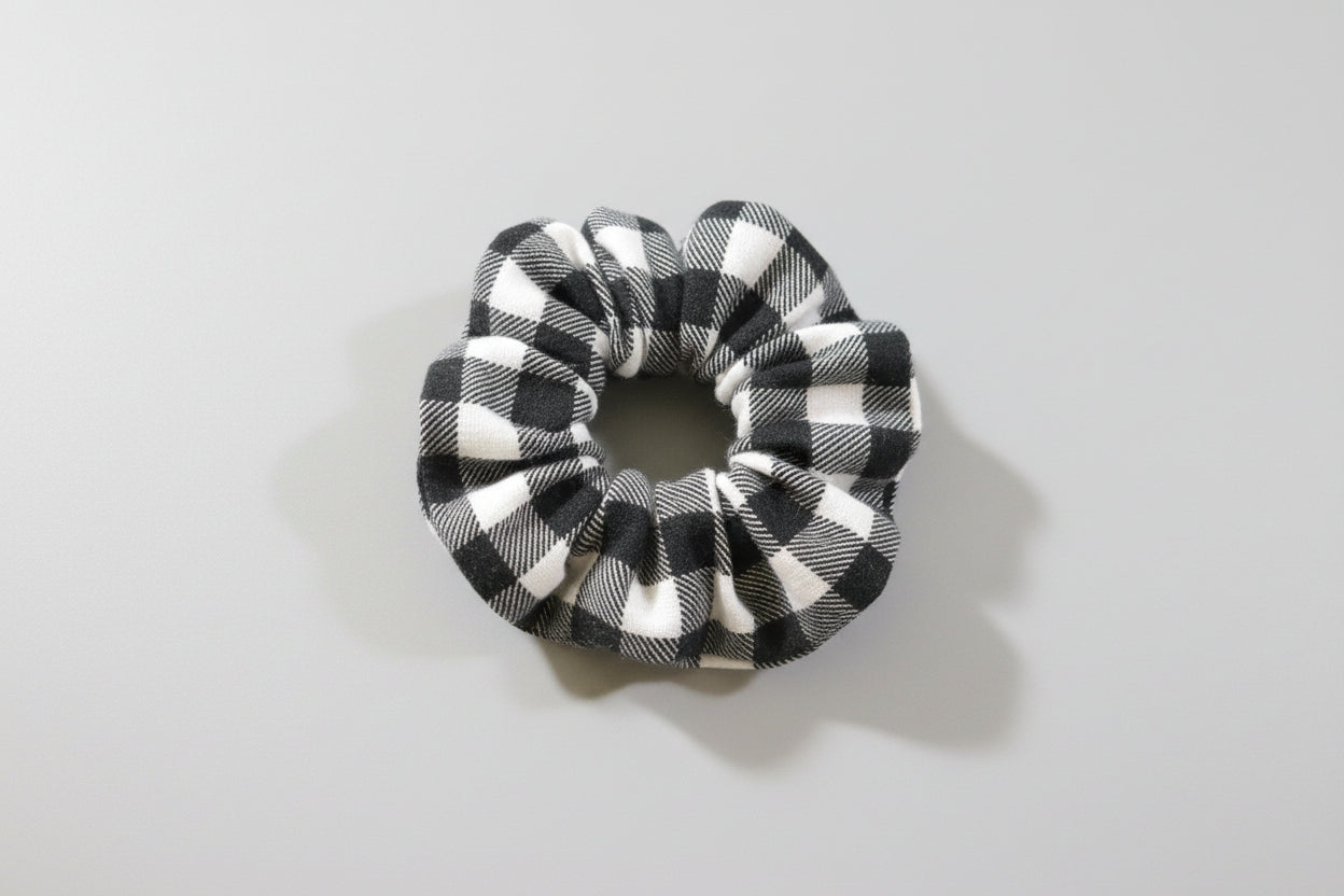 Black and White Plaid Scrunchie