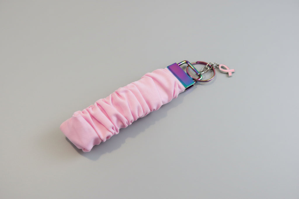 Pale Pink Key Fob Holder w/ Breast Cancer Charm