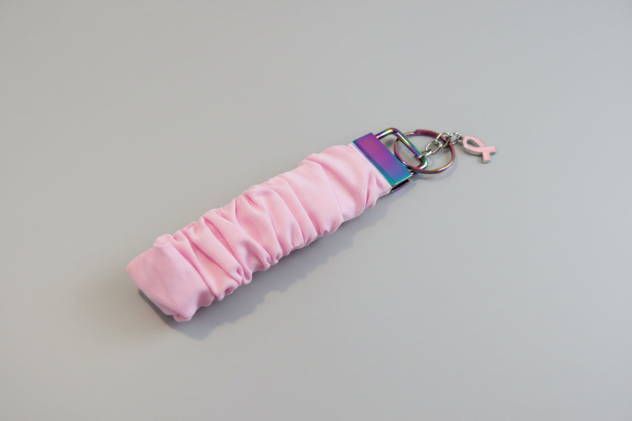 Pale Pink Key Fob Holder w/ Breast Cancer Charm