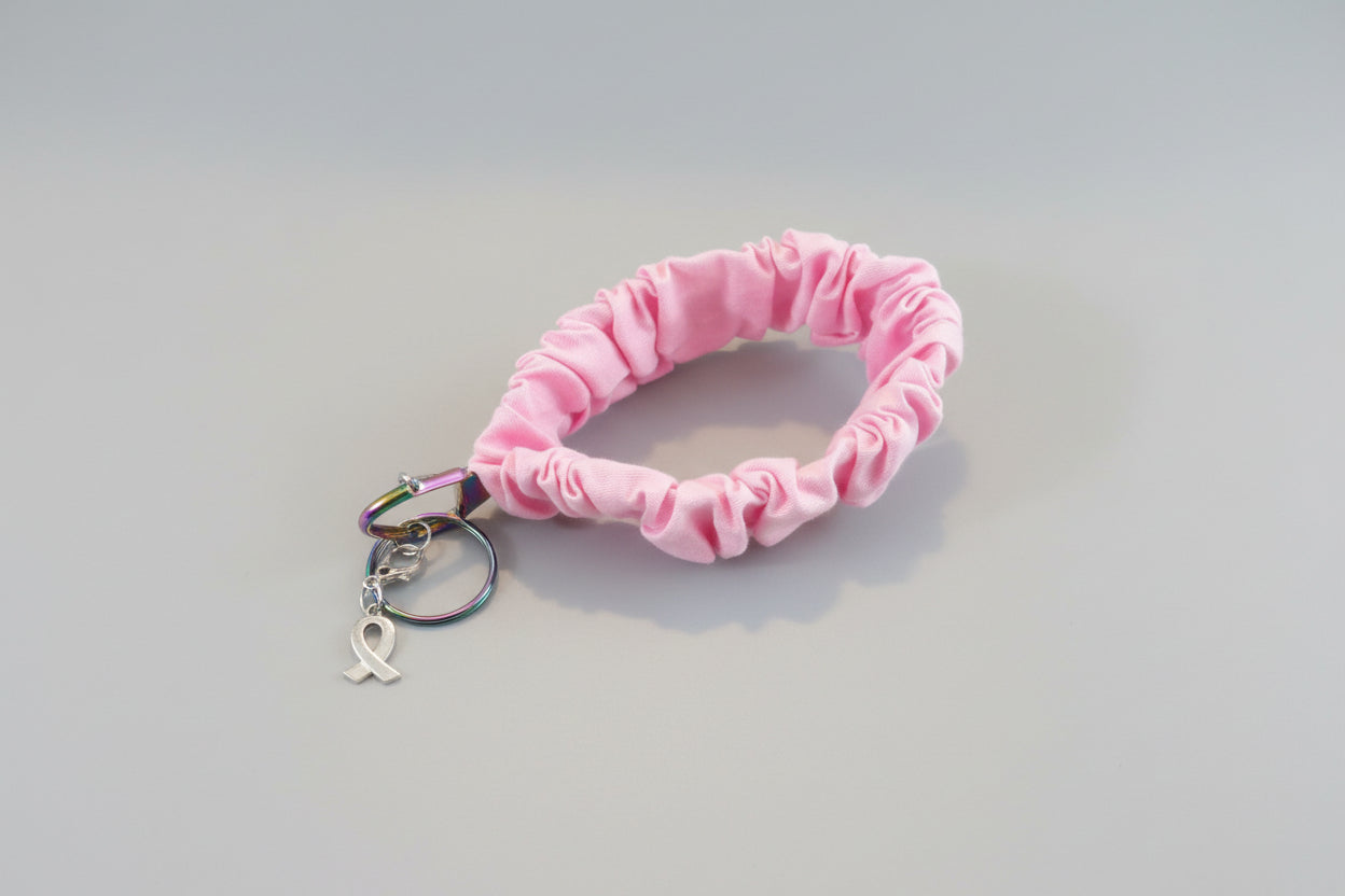 Pink Key Fob Holder w/ Breast Cancer Awareness Charm