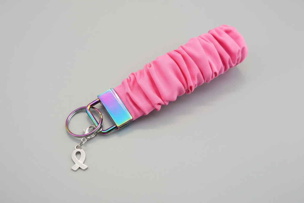 Dark Pink Key Fob Holder w/ Breast Cancer Awareness Charm