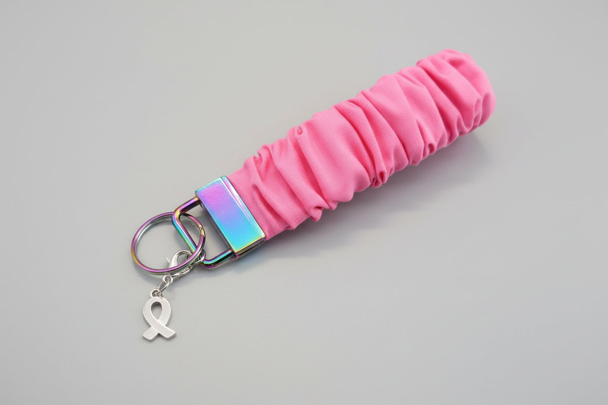 Dark Pink Key Fob Holder w/ Breast Cancer Awareness Charm