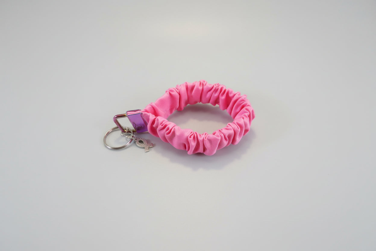 Dark Pink Key Fob Holder w/ Breast Cancer Awareness Charm