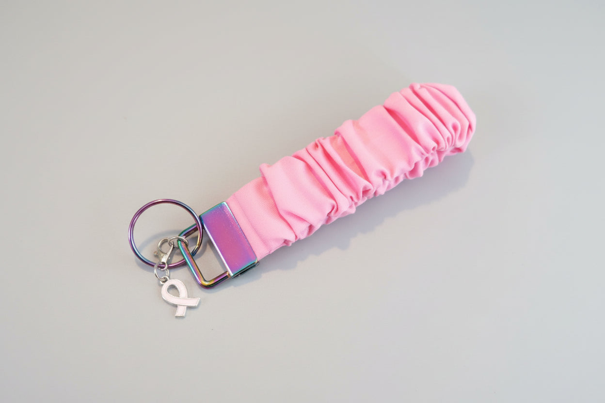 Medium Pink Key Fob Holder w/ Breast Cancer Awareness Charm