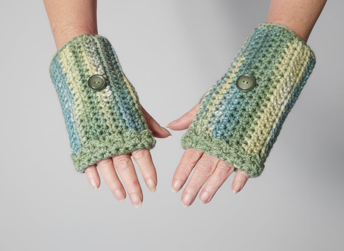 Handcrafted Spring Green Mittens w/ Buttons